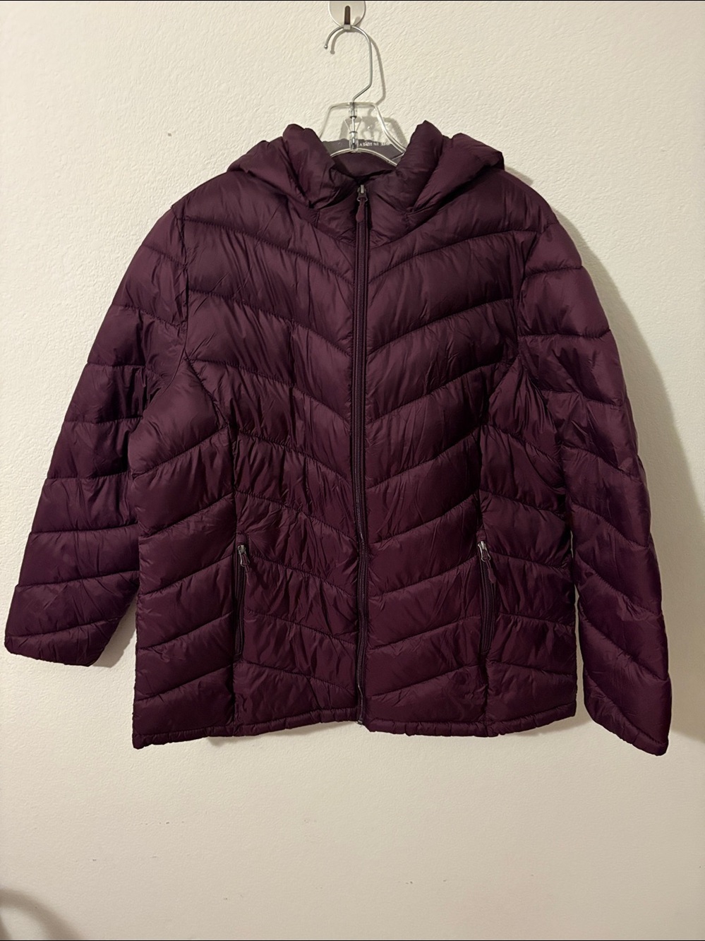 Women's Packable Hooded Puffer 1X Lightweight lined Coat zip off hood
